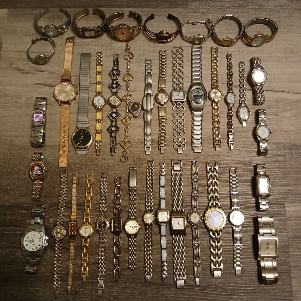 Lot 35+ Watches Parts/Repair ALL Metal Citizen Relic Pulsar Timex Guess Rumours